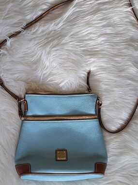 Dooney & Bourke Sky Blue Crossbody with Brown Trim